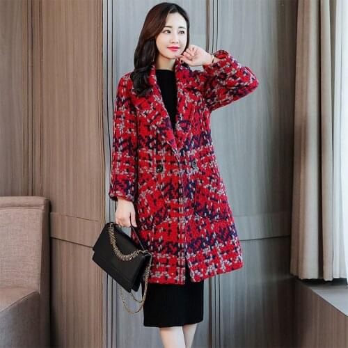 Autumn and winter high-end tweed wild coat in the long section of the new Korean thick fashion plaid was thin woolen coat