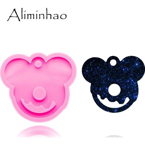 DY0277 Shiny Bear head shape mold Silicone Molds DIY resin epoxy keychains Mould custom keychain