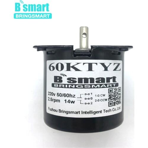 Bringsmart 60KTYZ AC Motor 220V 110V Synchronous Motor 2.5rpm Low Speed High Torque Mini Electric Metal Gear Reducer Motors bbq
