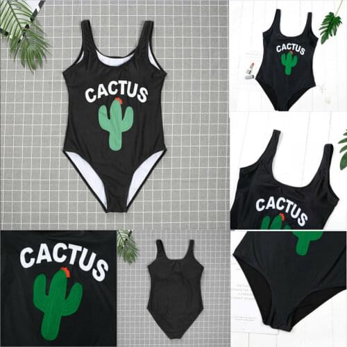 Brand New 2019 Family Matching Bikini Sets Mom Kids Girl Letter Cactus Print Bikini Swimwear For Women Parent-child Swimsuits