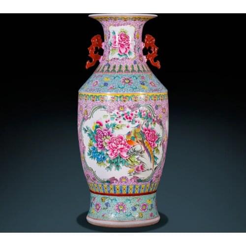 Jingdezhen ceramic And Porcelain Vase Antique Pastel Double Ears Golden Bell Chinese Living Room Decoration vase ceramic vase
