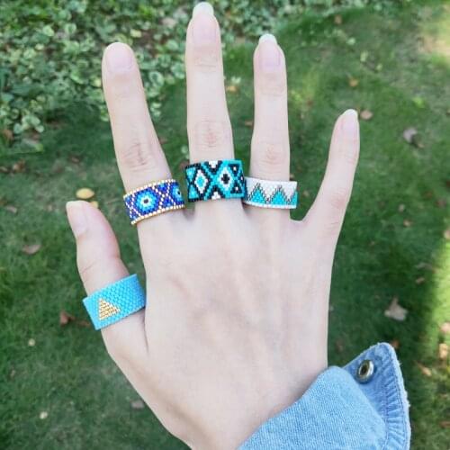 FAIRYWOO Handmade Ring Set Beaded Rings Gothic Eye Blue Ring Beautiful Boho Jewelry Luxury Engagement Ring Wholesale Lots Bulk