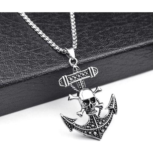 Korean Necklace Vintage mens Pendant Necklace personality Anchor Skull Pirate Pendant Necklace