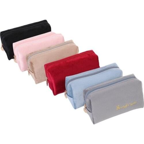 Cosmetic Bag Women Make Up Bags Solid Color Velvet Travel Beauty Toiletry Wash Makeup Storage Organizer Pouch Case For Girl