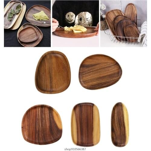 Creative Wood Irregular Oval Dinner Plate Lightweight Easy Cleaning Solid Wood Pan Dishes Snack Dessert Unbreakable Wholesales