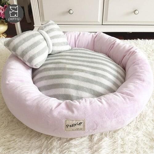 Dog Pet Bed Round, Velvet Soft Pet Kennel with Pillow, Machine Washable/Waterproof Non-Slip Bottom, Fit for Puppy Kitten