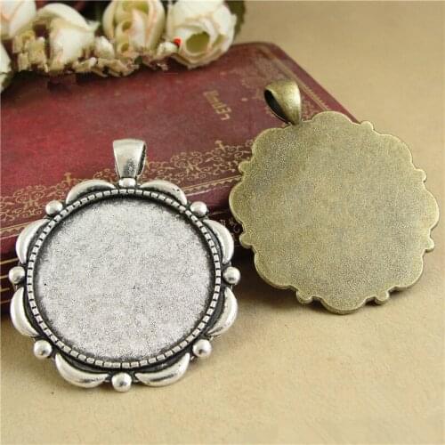 RONGQING 30mm Round Blank Cabochon Base Pendant Necklace Accessories 20pcs/lot Simple Flower Cameo Base DIY
