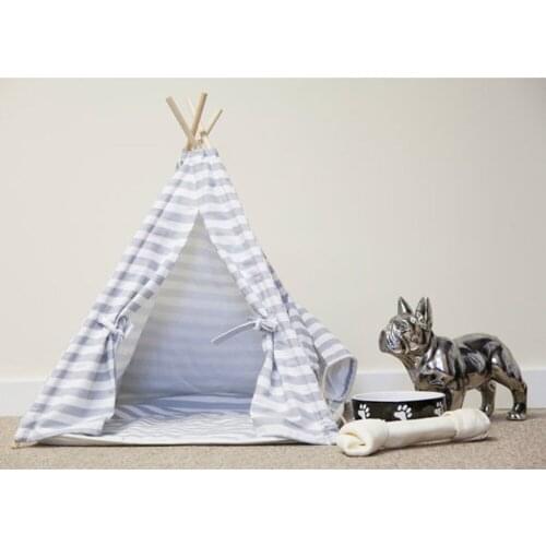 New design white and grey stripe Dog Bed Dog House Pet play House play teepee tent lovely warm dog play bed with mat together