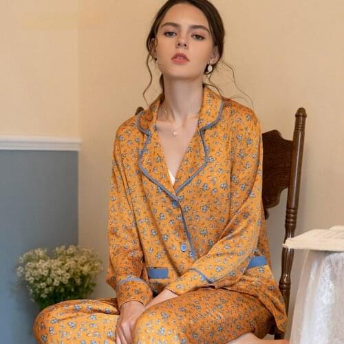 Floral Sexy Pajamas Women Spring and Autumn Long-sleeved Trousers Ice Silk Home Clothes Can Go Out and Leisure Two-piece Suit