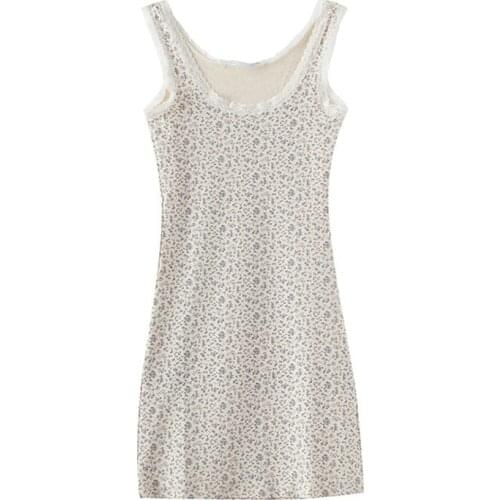 PUWD Y2K Cute Girl Floral Beige Sleveless Dress 2021 Summer Fashion Ladies Slim Lace Dresses Vintage Women Chic Streetwear Dress