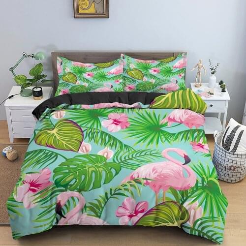 2/3Pcs Birds And Flowers Leaf Duvet Quilt Cover Pillowcases 3D Print Botanical Bedding Set Single/Double/King Size With Zipper
