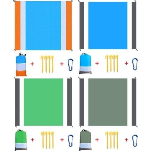Portable Beach Blanket with 4 Stakes and Carabiner Sandproof Sandfree Camping Hiking Mat Lightweight Waterproof Pad