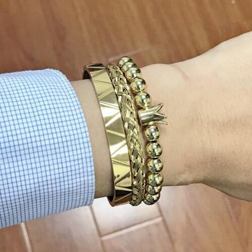 Luxury Roman Royal Crown Charm Bracelets Men Stainless Steel Geometry Pulseiras Open Adjustable Bangles Hip Hop Jewelry Gift