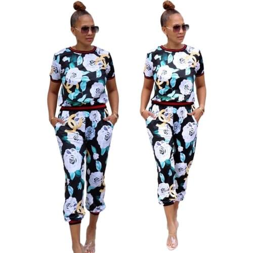 European and American Sexy Fashion Hot Digital Printing Sports Suit Two-Piece Set