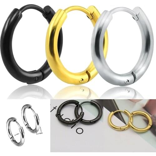 1PC Single Punk Round Stainless Steel Buckle Tide Stainless Steel Earring Cool Ear Stud for Men Male and Female Buckle 4 Colors