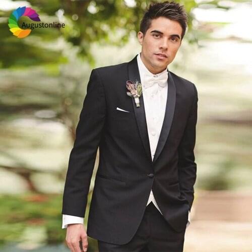 Shawl Lapel Black Men Suits For Wedding Groom Bridegroom Tuxedo Slim Fit Formal Best Man Blazer Traje Hombre Jacket+Pants+Vest