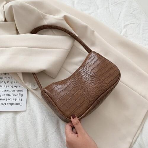 Retro Crocodile Pattern Baguette Bag Women Fashion PU Leather Baguette Bag French Shoulder Bag Luxury Design Handbag Lady Purse