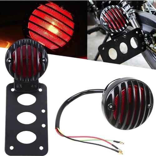12V Universal Motorcycle Tail Light Retro Cafe Grille Cover Taillight Brake Lamp Mount License Plate Bracket Light
