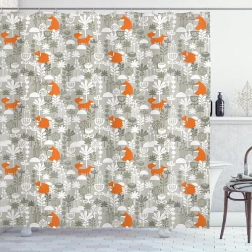 Fox Shower Curtain Set Woodland Animal in the Winter Forest Curtain for Bathroom Decor 12 Hooks Decorative Bath Accessory