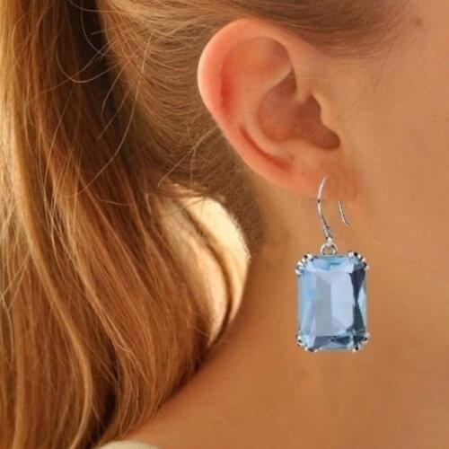 Trendy Vintage Design Fashion Party Women Square Cubic Zirconia Pendant Hook Earrings Jewelry Gift New Fashion Geometric Long