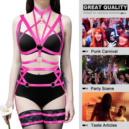Women Hollow Out Bondage Body Lingerie Binding Tops Pentagonal Straps Leg Garter Belr Sexy 2 Pcs Underwear Set Exotic Costumes
