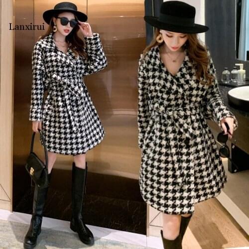 Winter Women Plaid Long Coat Casual Turn Down Collar Thick wih belt Oversize Jacket Fashion Warm Female Long Shirt Coat