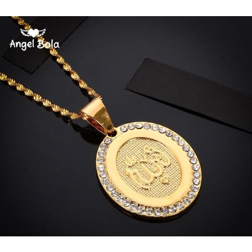 Gold Color Allah Necklaces for Womens,Islam Pendant W/Stone,Middle East Muslim Jewelry Arab Gifts Never Faded