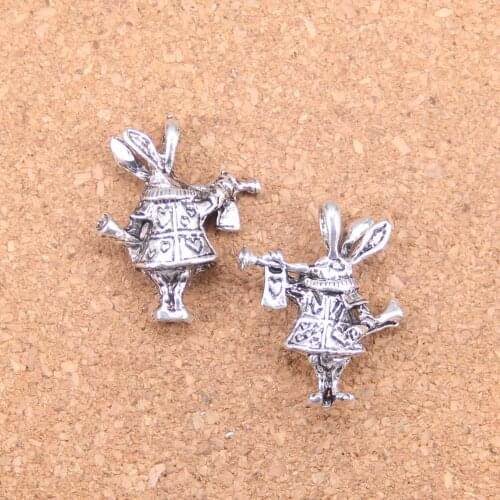 18pcs Charms 3D horn bunny rabbit 27x23x7mm Antique Pendants,Vintage Tibetan Silver Jewelry,DIY for bracelet necklace
