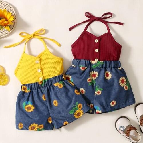 2021-04-01 Lioraitiin 0-18M Newborn Infant Baby Girl Summer Sunflower Printed Sleeveless 2Styles Fashion Romper Jumpsuit