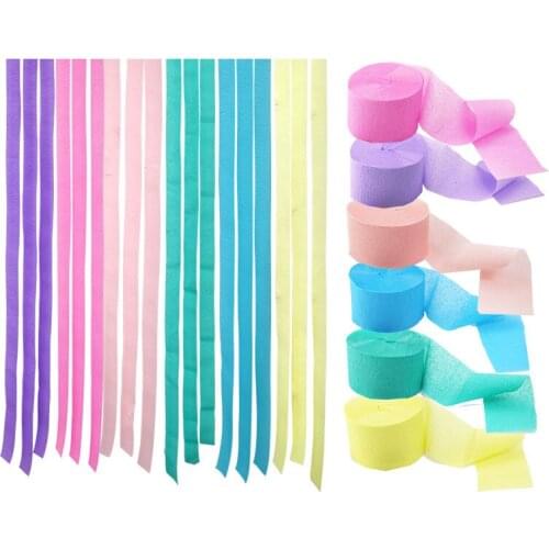 3/6pcs 220cm*4.5cm Color Wrinkled Paper Drawn Roll Ribbon DIY Birthday Wedding Kids Party Supplies Background Wall Decor DGU03