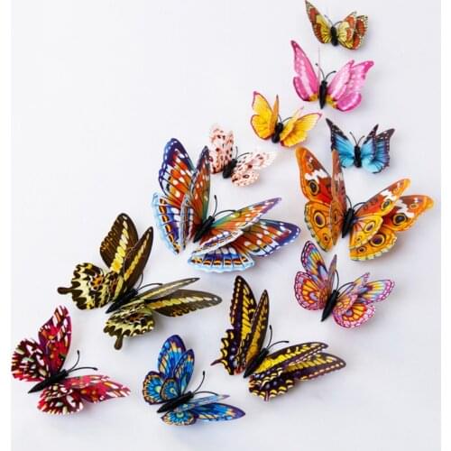 12pcs/set Illuminated 3D Wall Stickers PVC Stereo Butterflies Kids Room Wall Decor DIY Window Door Stickers House Wallpapers