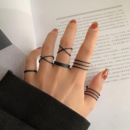 New 6pcs/set Punk Finger Rings Minimalist Smooth Gold/Black Geometric Metal Rings for Women Girls Party Jewelry For Women