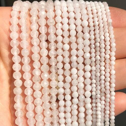 Natural Faceted White Moonstone Beads For Jewelry 2 3 4mm Round Loose Spacer Beads DIY Making Bracelet Accessories 15''Inches