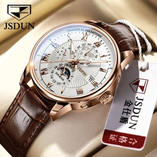 JSDUN Automatic Luxury Mechanical Pulse watch for man lunar phases man superior brand religio masculino self winding mens watch