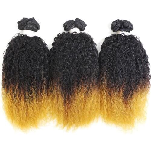 Human Hair Feeling Afro Kinky Curly Hair 16inch 6 Bundles/lot Ombre Yellow Synthetic Hair Weave 200g All In One Hair Extension