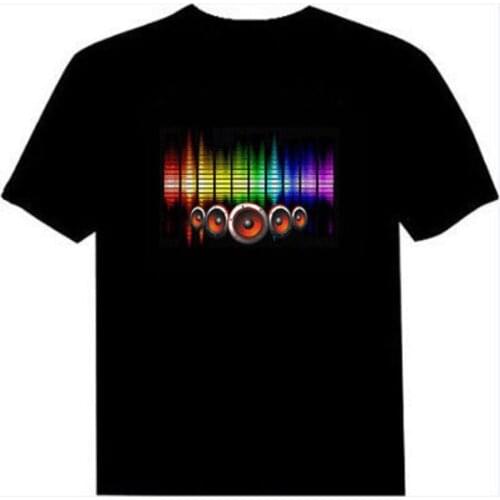 Hot Sale Sound Activated Led Cotton T Shirt Light Up and Down Flashing Equalizer EL T-Shirt Men for Rock Disco Party DJ Top Tee