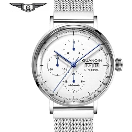 GUANQIN Mens Silver Watch