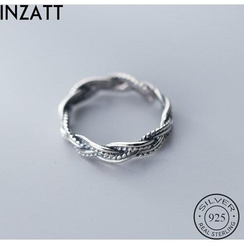 INZATT Real 925 Sterling Silver Geometric Twisted Lines Opening Ring For Fashion Women Vintage Ring Fine Jewelry MInimalist Gift