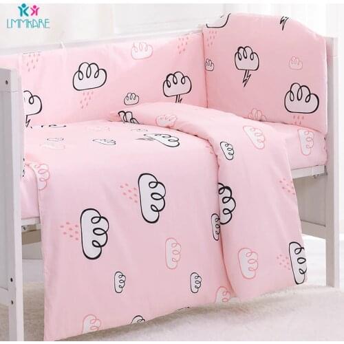 Cotton Baby Bedding Sets Pink Cloud Baby Crib Bumpers Kids Breathable Cot Bed Sheet and Pillowcase Include Bed Quilt Cover Bebe