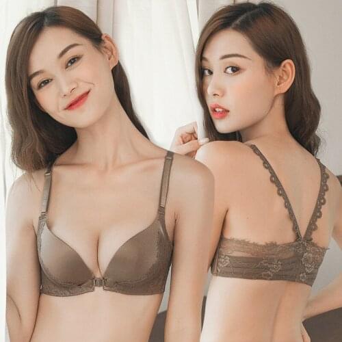 Front Closure Lace Bra Beauty Back Push Up Bralette Brassiere Sexy Wire Free Bra For Women Underwear Solid Color Female Lingerie