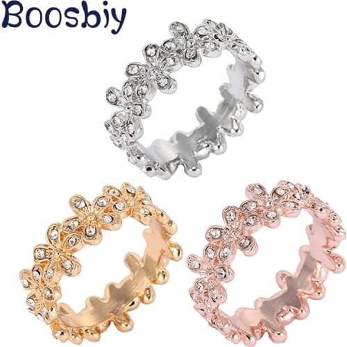 Boosbiy Hot Sale Trendy Brand Silver Plated Stackable Daisy Flower Finger Rings for Women Fine Wedding Party Jewelry Gift