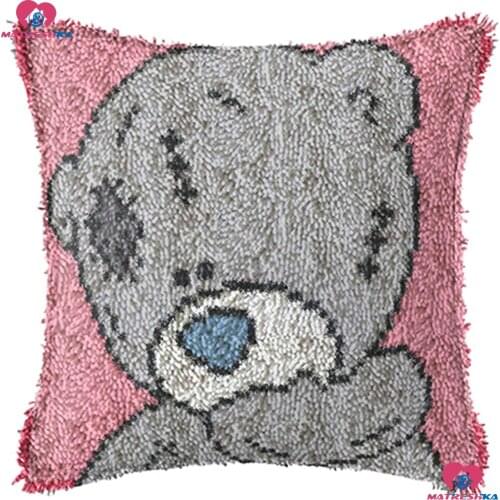 Bear Diy Latch Hook Kits Pillowcase Cushion Embroidery Printed canvas Cover Crochet Latch Hook Unfinished home decor needlework