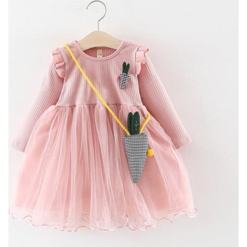 Cute Toddler Baby Girl Dress Long Sleeve Fruit Dress Carrot Rabbit Clothing Kids Casual Spring Autumn Winter Outfits Child 2-8T