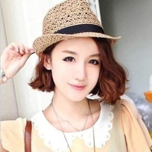 Fashion Women Summer Hats Hollow Straw Hat Sun Hat Chapeu Feminino Crown Rolled Trim Beach Hat Head Circumference 56-58cm