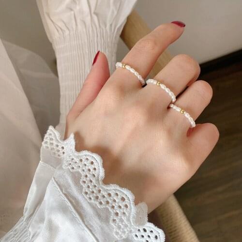 Multi Beaded Pearl Rings Natural Freshwater Pearl Geometric Rings for Women Continuous Circle Minimalist Ring 2020 New