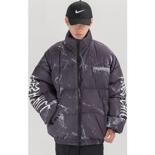 2020 Mens Jacket Autumn and Winter Loose Bear Color Spray Printing Mens Casual Couple Quilted Jacket Windproof Padded Jacket