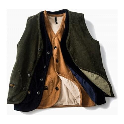 Mens Fashion Corduroy Vest Sleeveless Comfort Jacket Solid Color Casual Multi-pocket Man 2020