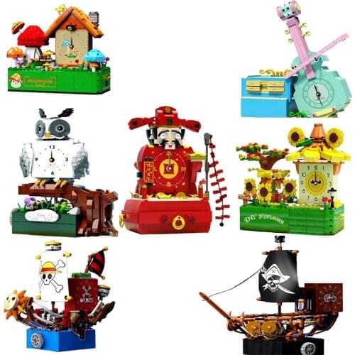 2021 New Time Music Box Owl Violin Sailboat Model Set Building Blocks Assembled Toys Childrens Birthday Gifts Boys and Girls