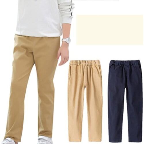 3-16 Years Big Boys Pants Casual Solid Cotton Straight Pants For Boys Elastic Waist School Clothes Children Boys Teens Trousers