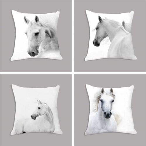 Animal White Horse Seat Cushion Plush Throw Pillow Square Pillowcase 45x45cm Decorative Cushion for Sofa Home Decor